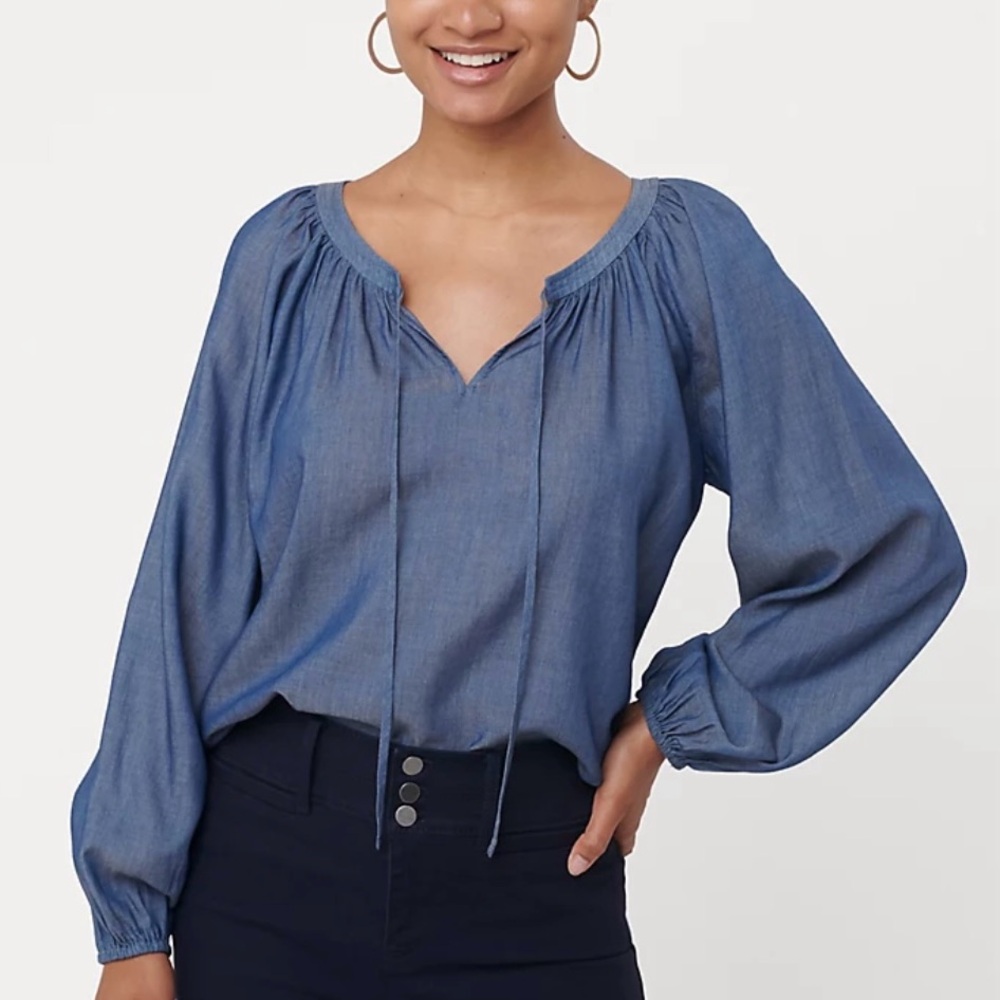 Loft Chambray Peasant Blouse EUC